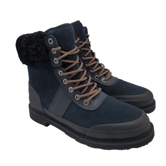 HUNTER Womens 'Commando' Black/Navy Suede Waterproof Boots Sz 7 Sheep Fur Lined‎ - Picture 1 of 14